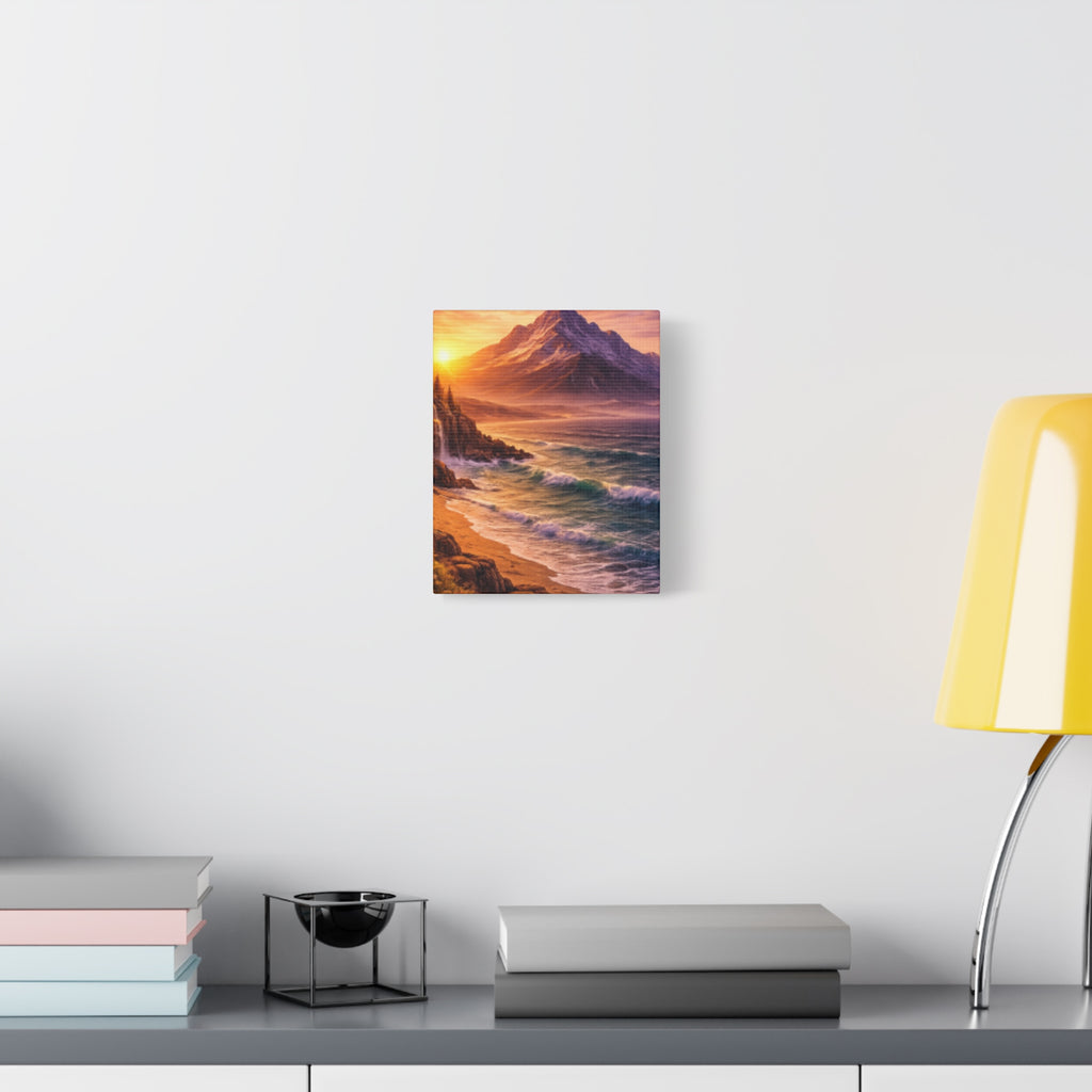 Sunset Mountain Shore Canvas Print - Matte Stretched Wall Art - Mountain and beach Canvas