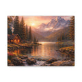 Mountain Lake Cabin Matte Canvas Print - Sunset Landscape Wall Art - Mountain Art canvases
