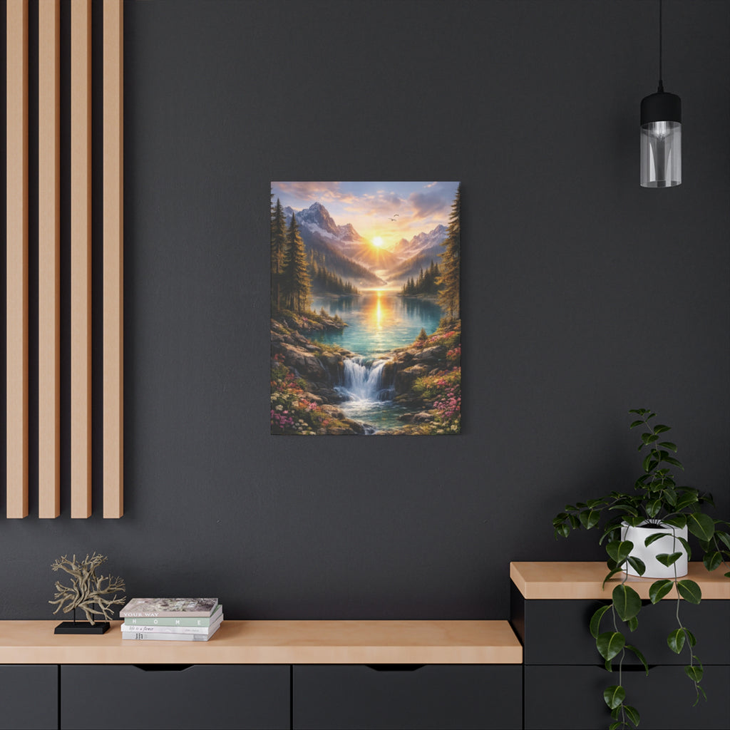 Sunrise Mountain Lake Matte Canvas Art - Stretched Wall Decor