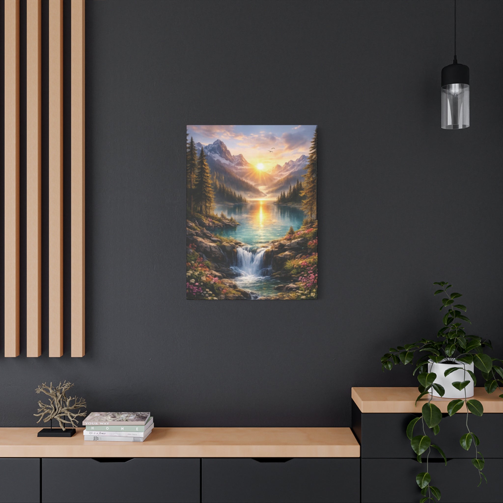 Sunrise Mountain Lake Matte Canvas Art - Stretched Wall Decor