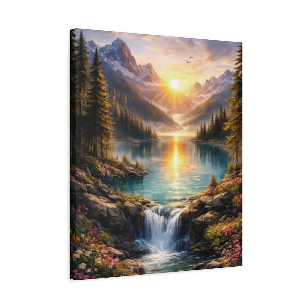 Sunrise Mountain Lake Matte Canvas Art - Stretched Wall Decor
