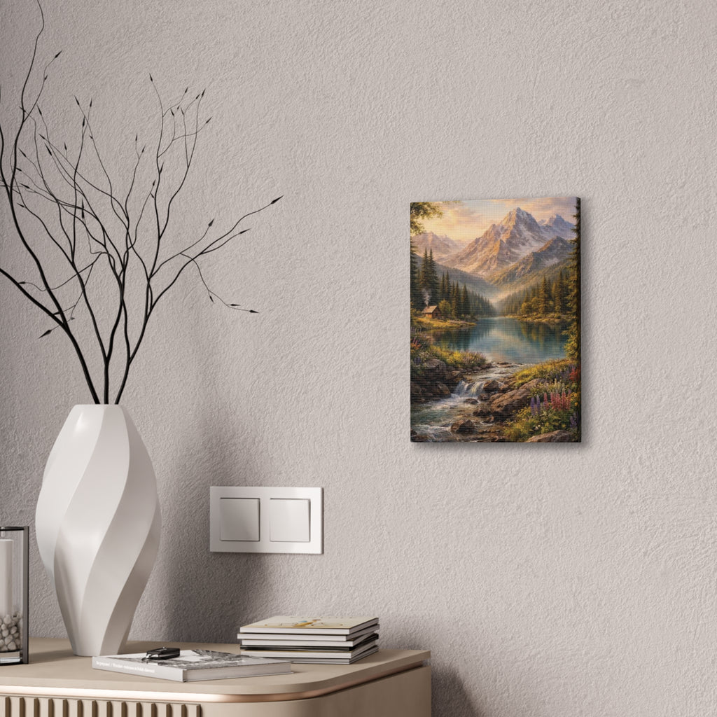 Mountain Lake Landscape Canvas – Stretched Wall Art