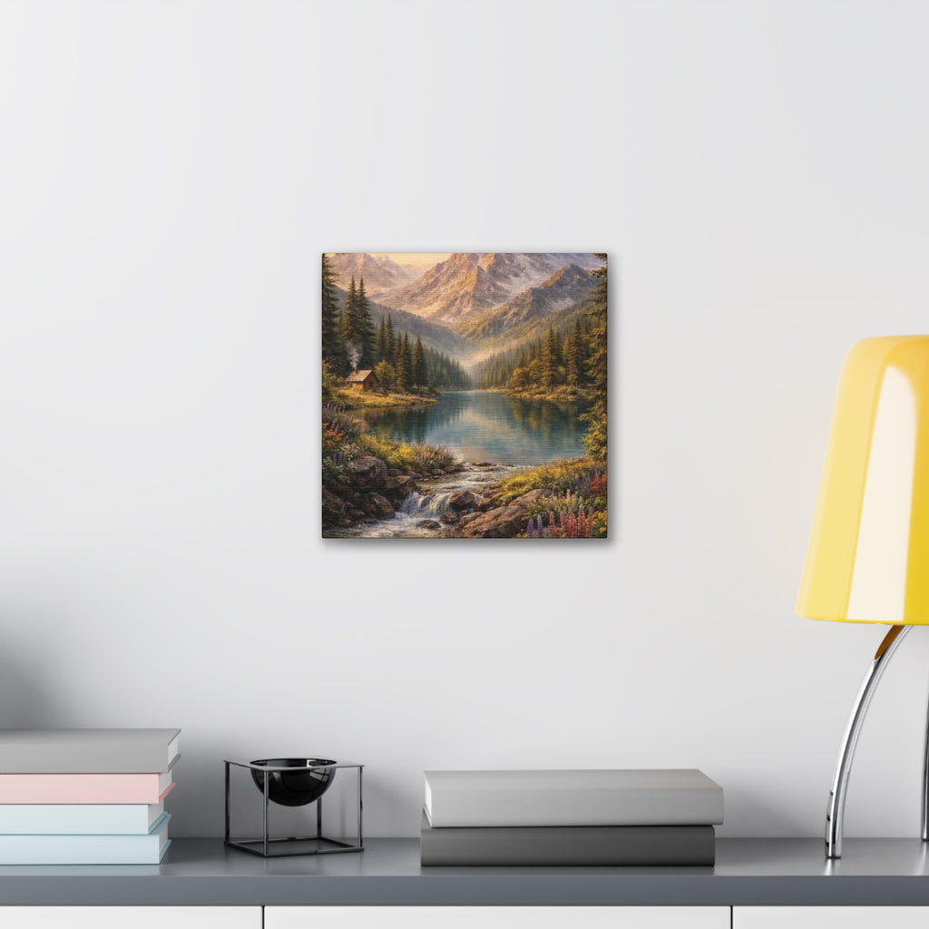 Mountain Lake Landscape Canvas – Stretched Wall Art
