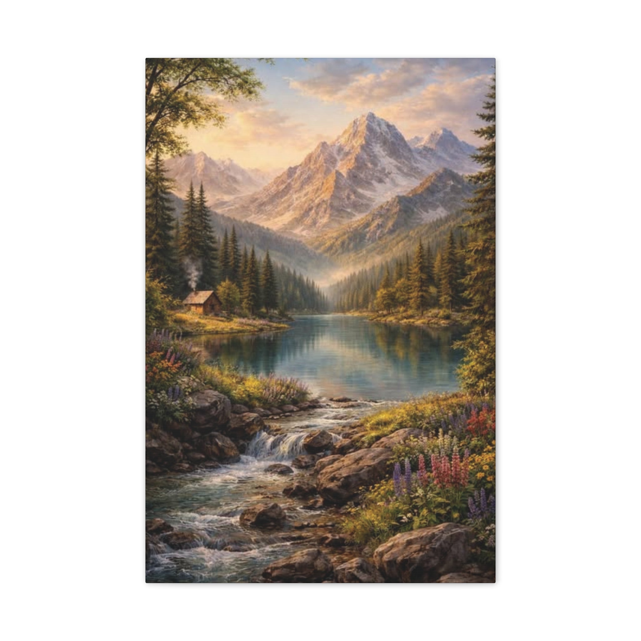 Mountain Lake Landscape Canvas – Stretched Wall Art