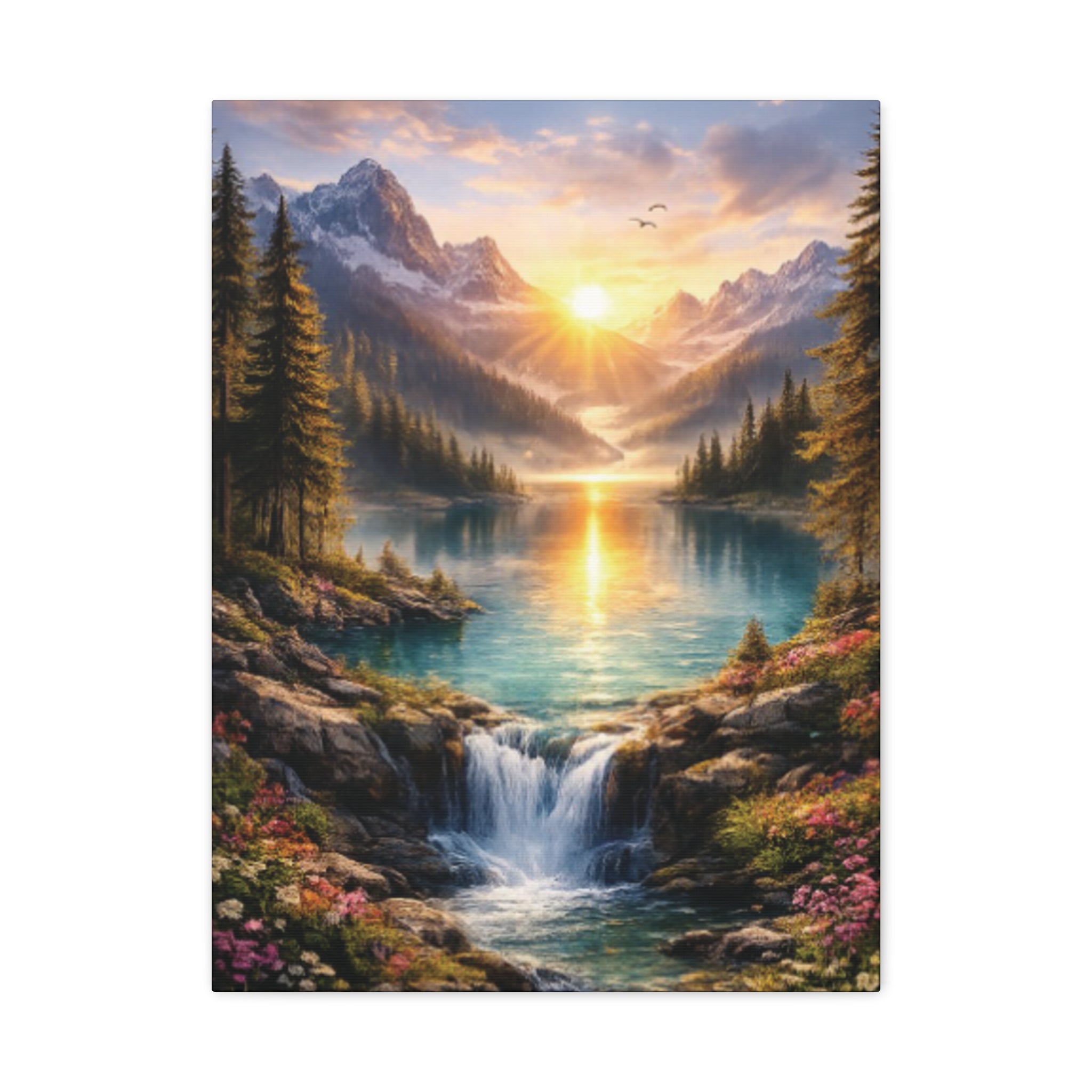 Sunrise Mountain Lake Matte Canvas Art - Stretched Wall Decor