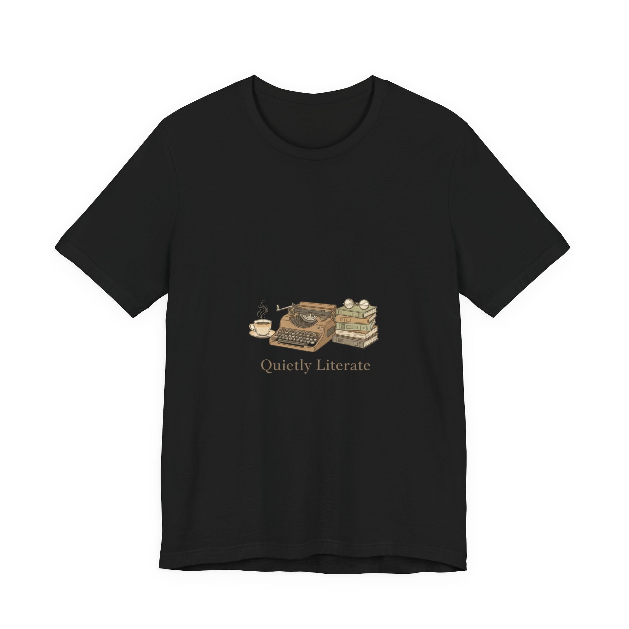 Quietly Literate typewriter stack T-Shirt | book lover shirt, bibliophile aesthetic