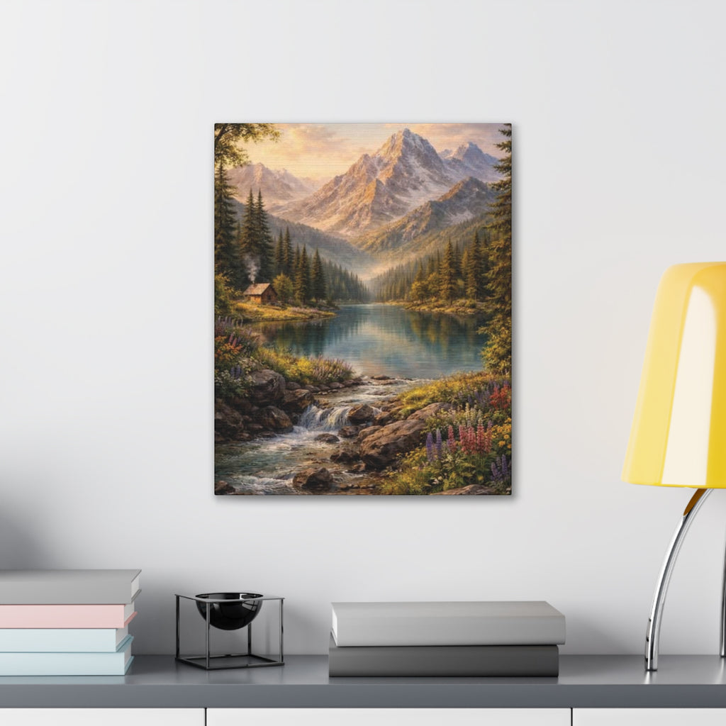 Mountain Lake Landscape Canvas – Stretched Wall Art