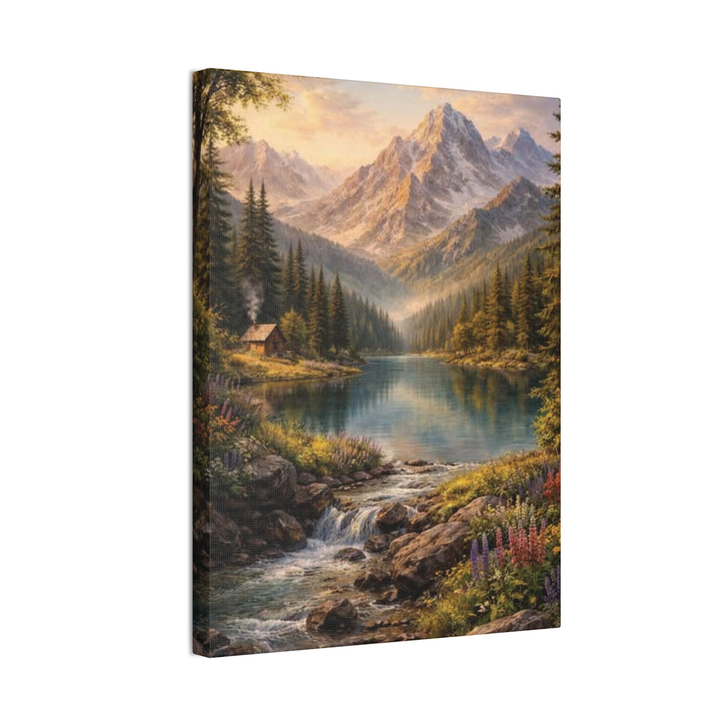 Mountain Lake Landscape Canvas – Stretched Wall Art