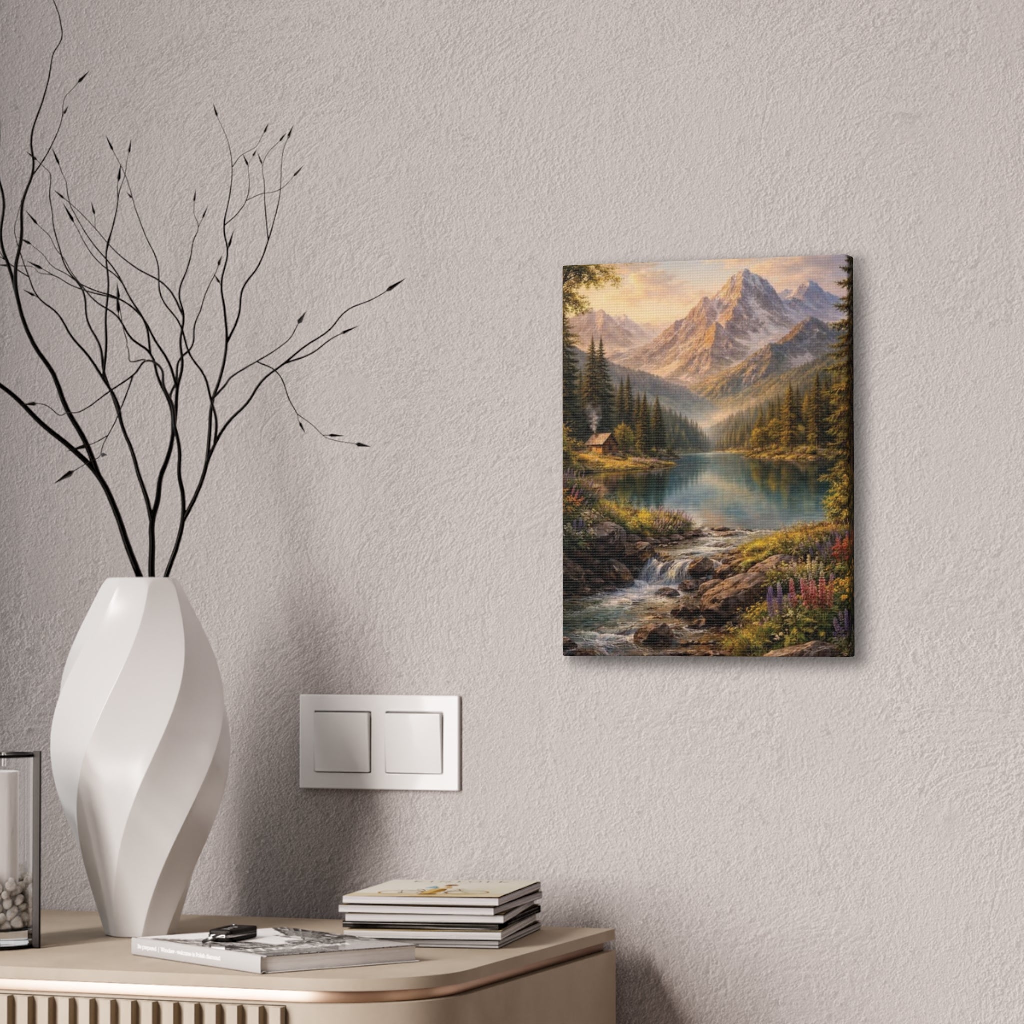 Mountain Lake Landscape Canvas – Stretched Wall Art