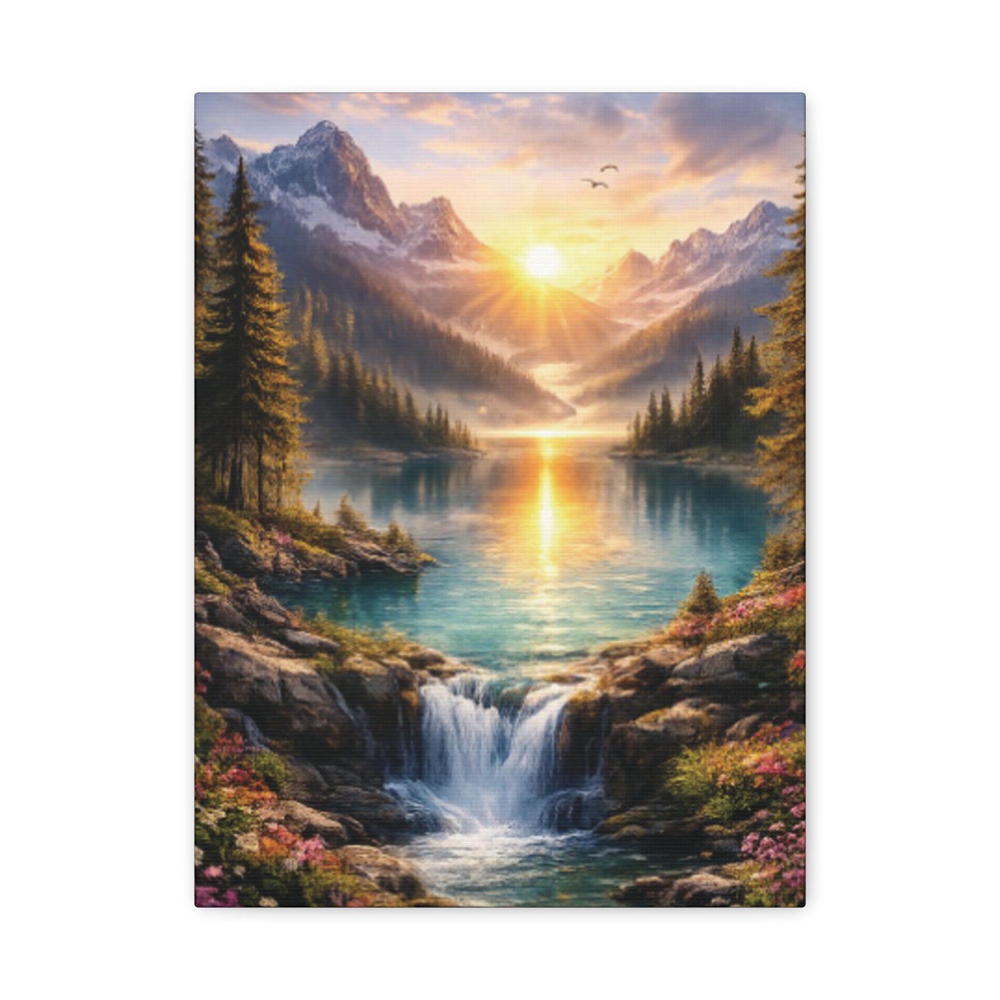 Sunrise Mountain Lake Matte Canvas Art - Stretched Wall Decor