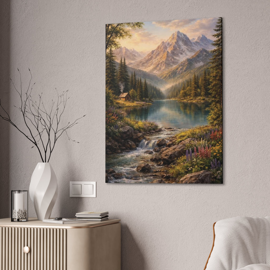 Mountain Lake Landscape Canvas – Stretched Wall Art