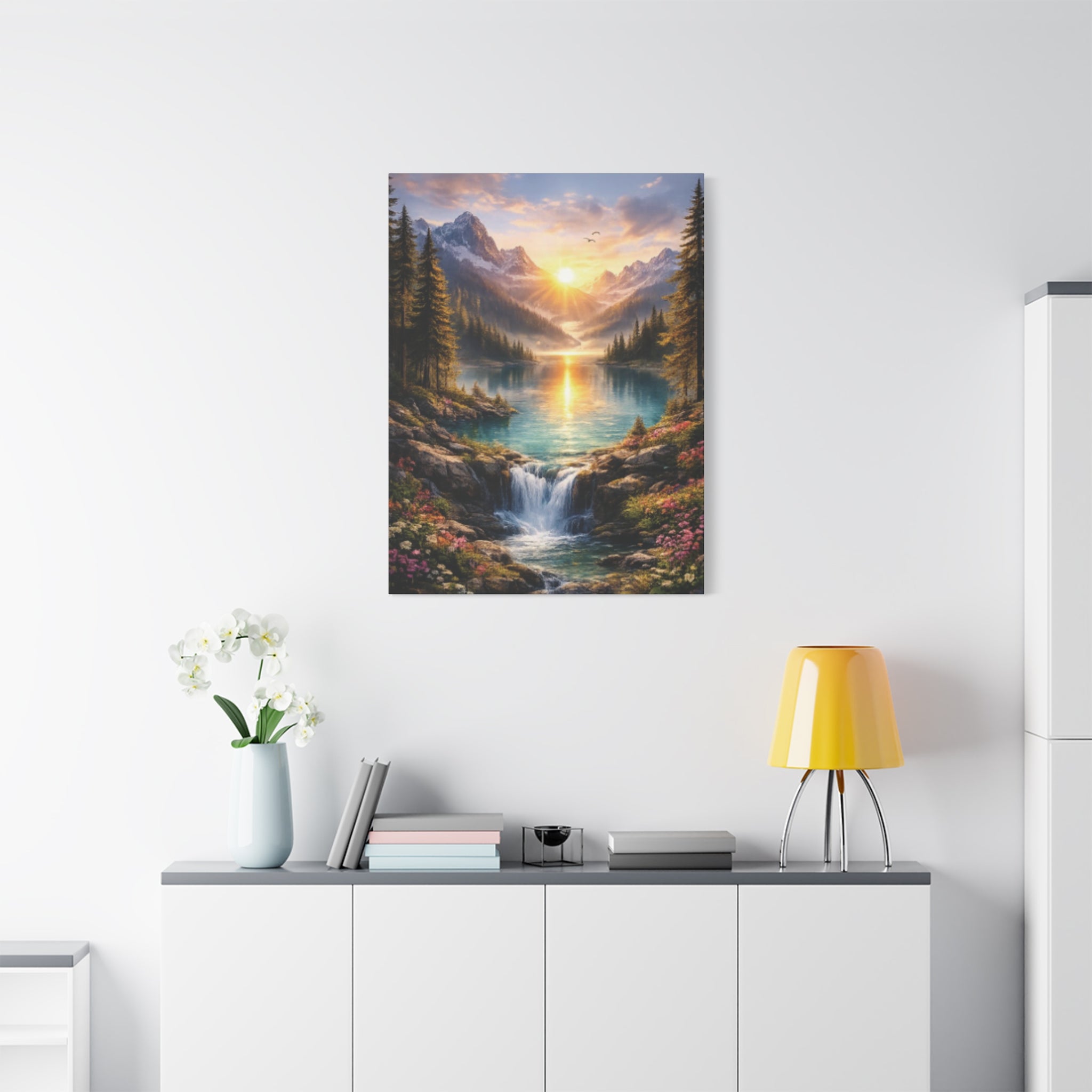 Sunrise Mountain Lake Matte Canvas Art - Stretched Wall Decor