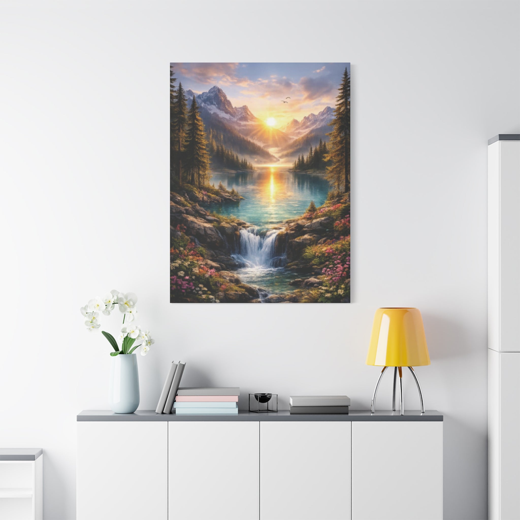 Sunrise Mountain Lake Matte Canvas Art - Stretched Wall Decor