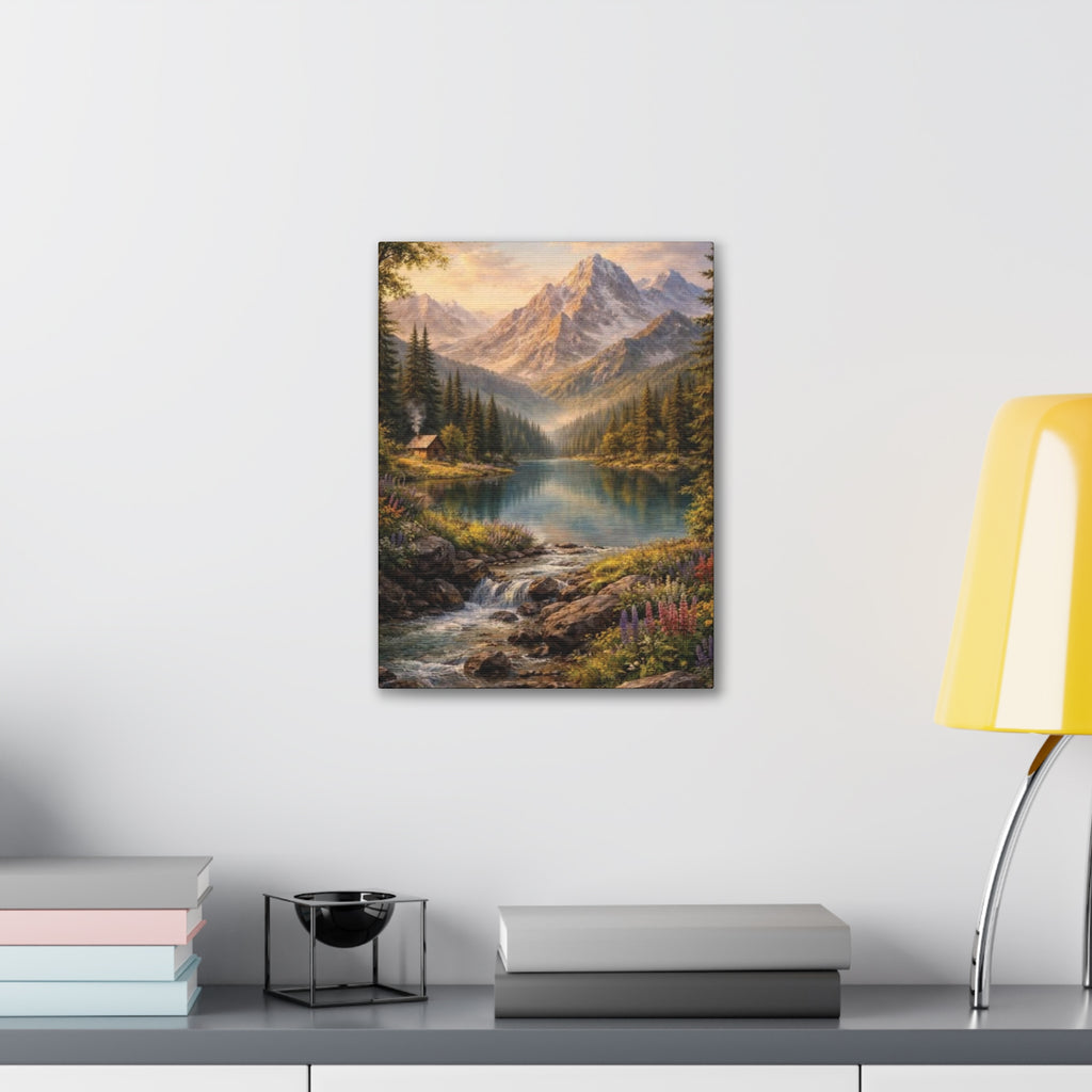 Mountain Lake Landscape Canvas – Stretched Wall Art