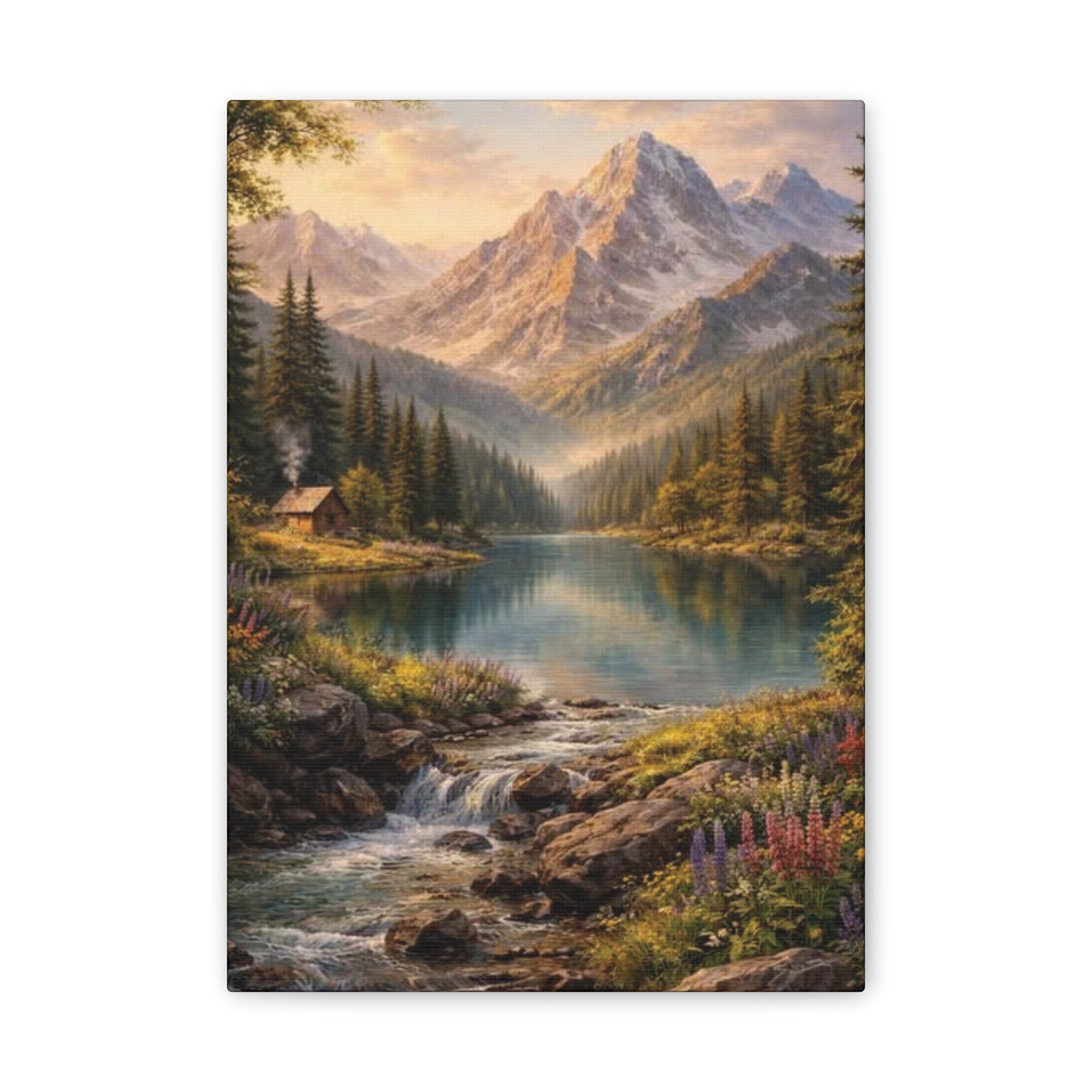 Mountain Lake Landscape Canvas – Stretched Wall Art