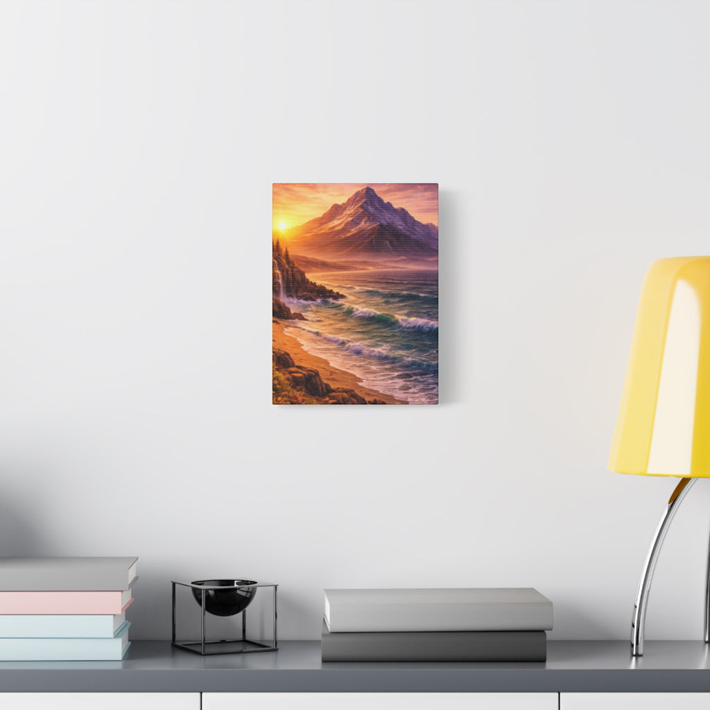 Sunset Mountain Shore Canvas Print - Matte Stretched Wall Art - Mountain and beach Canvas