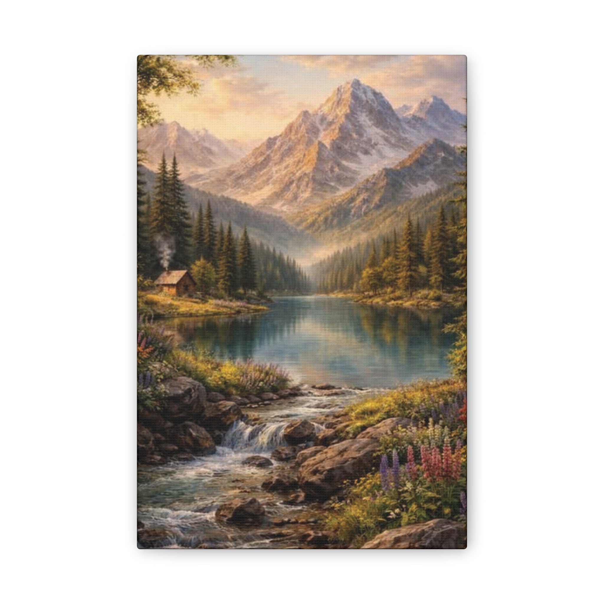 Mountain Lake Landscape Canvas – Stretched Wall Art