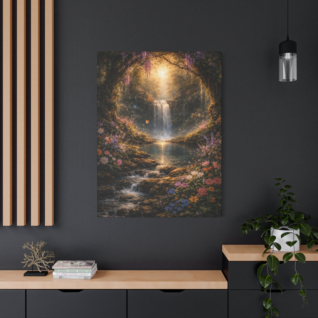 Enchanted Waterfall Canvas Print - Natural Fall - Serene Forest Landscape Wall Art