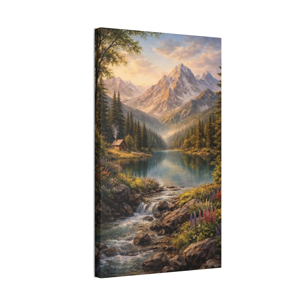 Mountain Lake Landscape Canvas – Stretched Wall Art