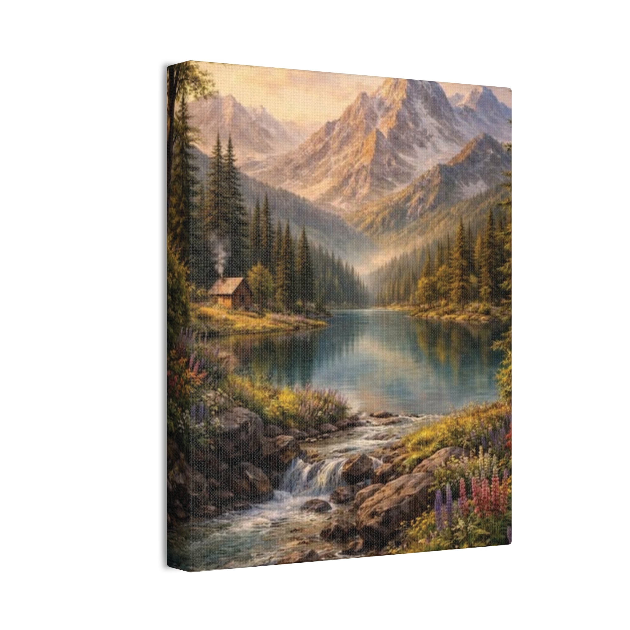 Mountain Lake Landscape Canvas – Stretched Wall Art