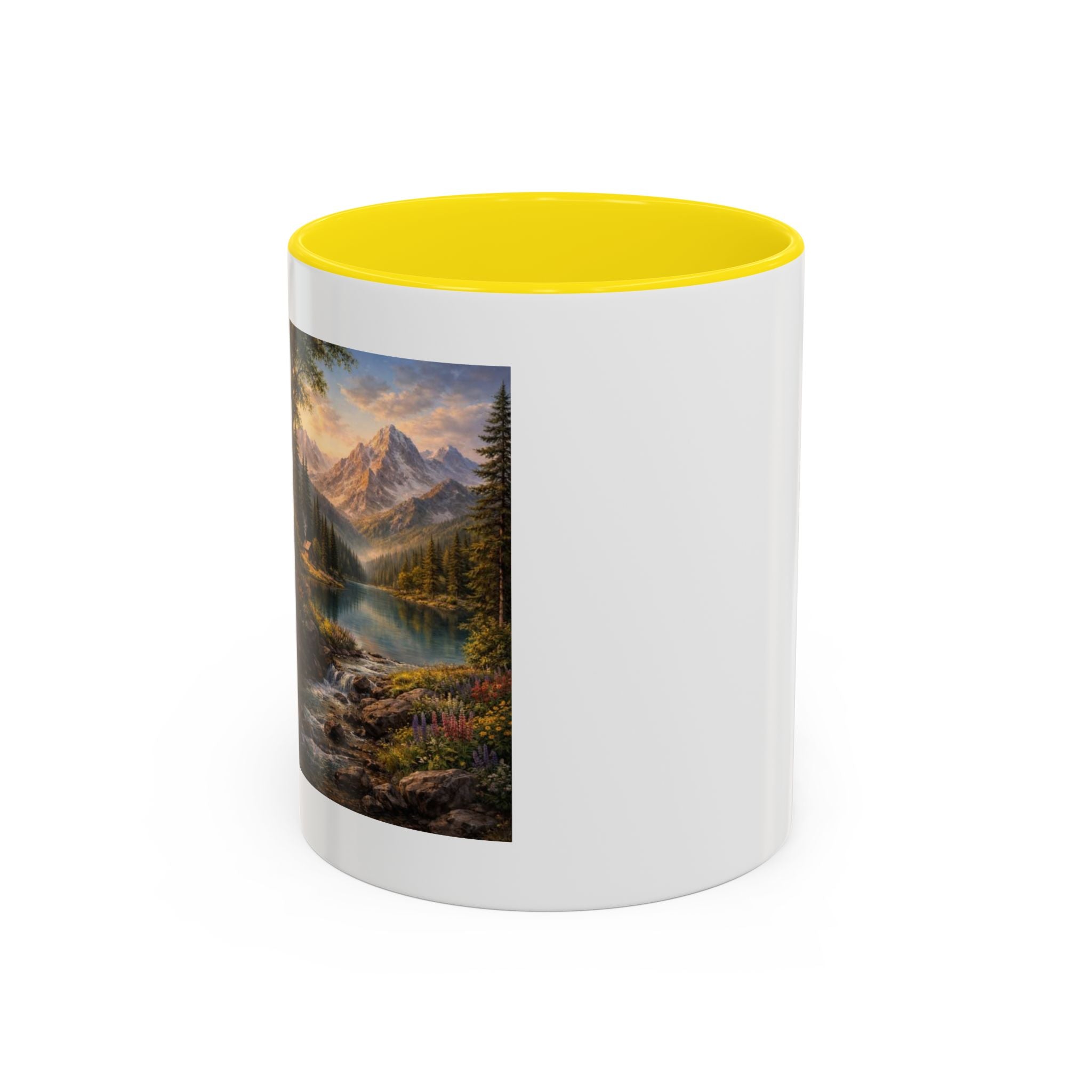Mountain Lake Scenic Accent Coffee Mug — Nature Landscape Art for Outdoors Lovers