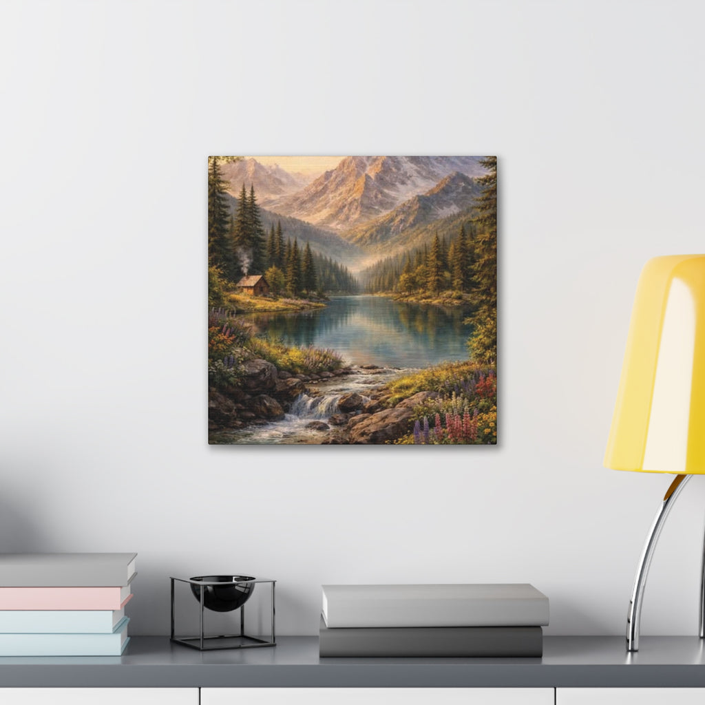 Mountain Lake Landscape Canvas – Stretched Wall Art