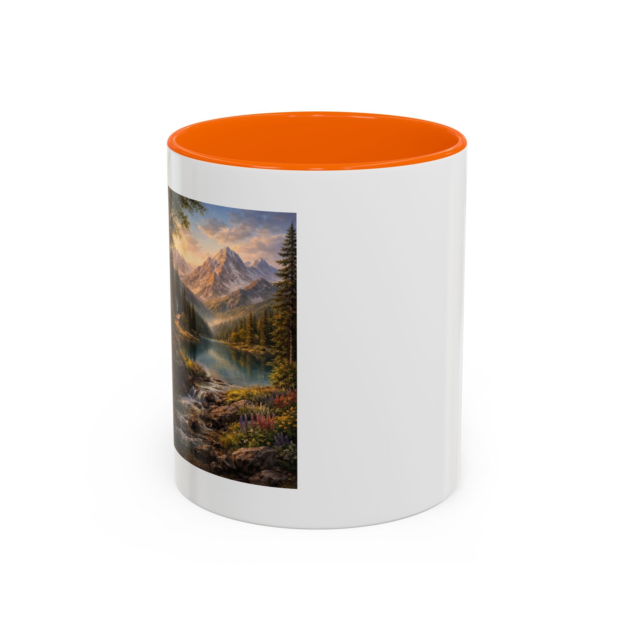 Mountain Lake Scenic Accent Coffee Mug — Nature Landscape Art for Outdoors Lovers