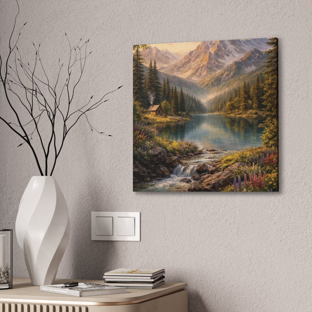 Mountain Lake Landscape Canvas – Stretched Wall Art