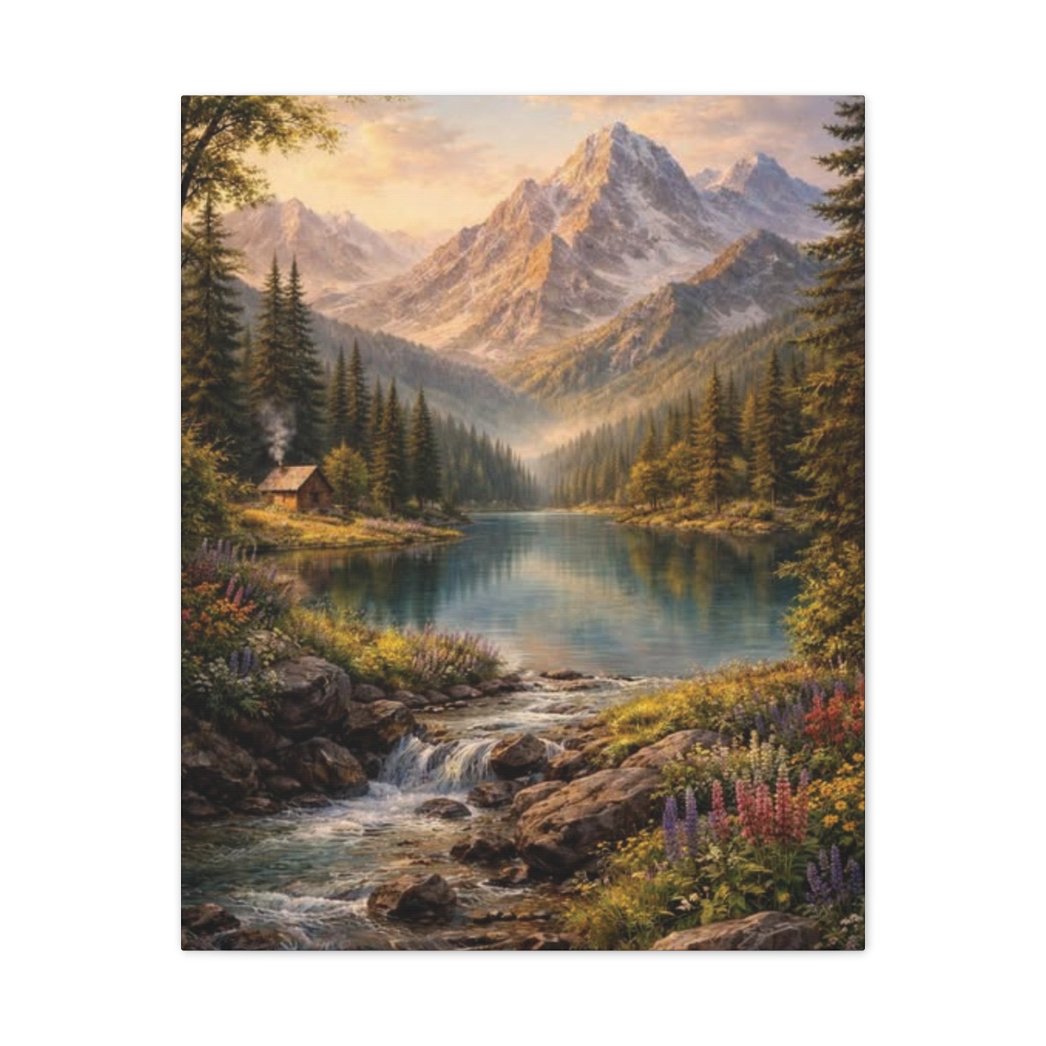 Mountain Lake Landscape Canvas – Stretched Wall Art