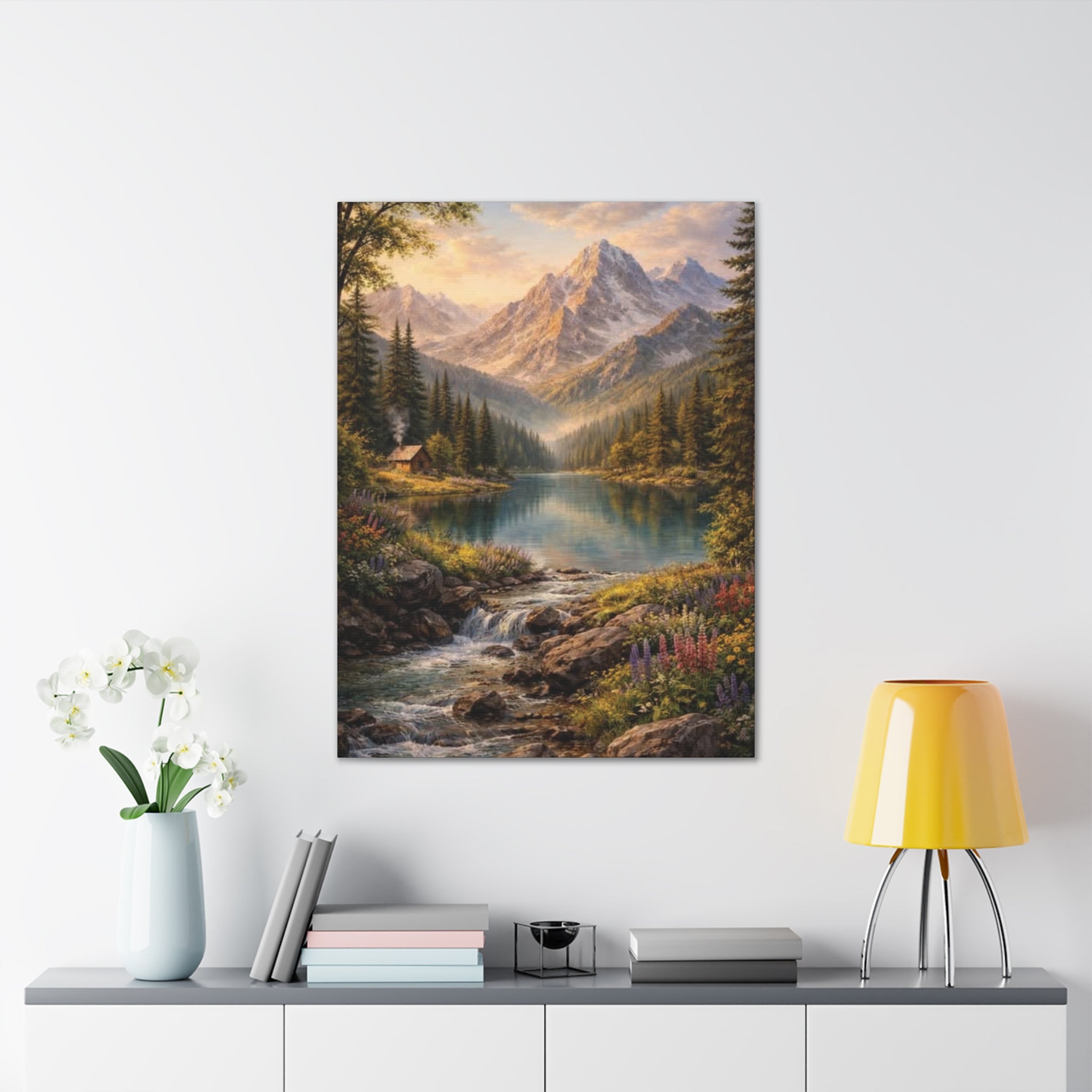 Mountain Lake Landscape Canvas – Stretched Wall Art