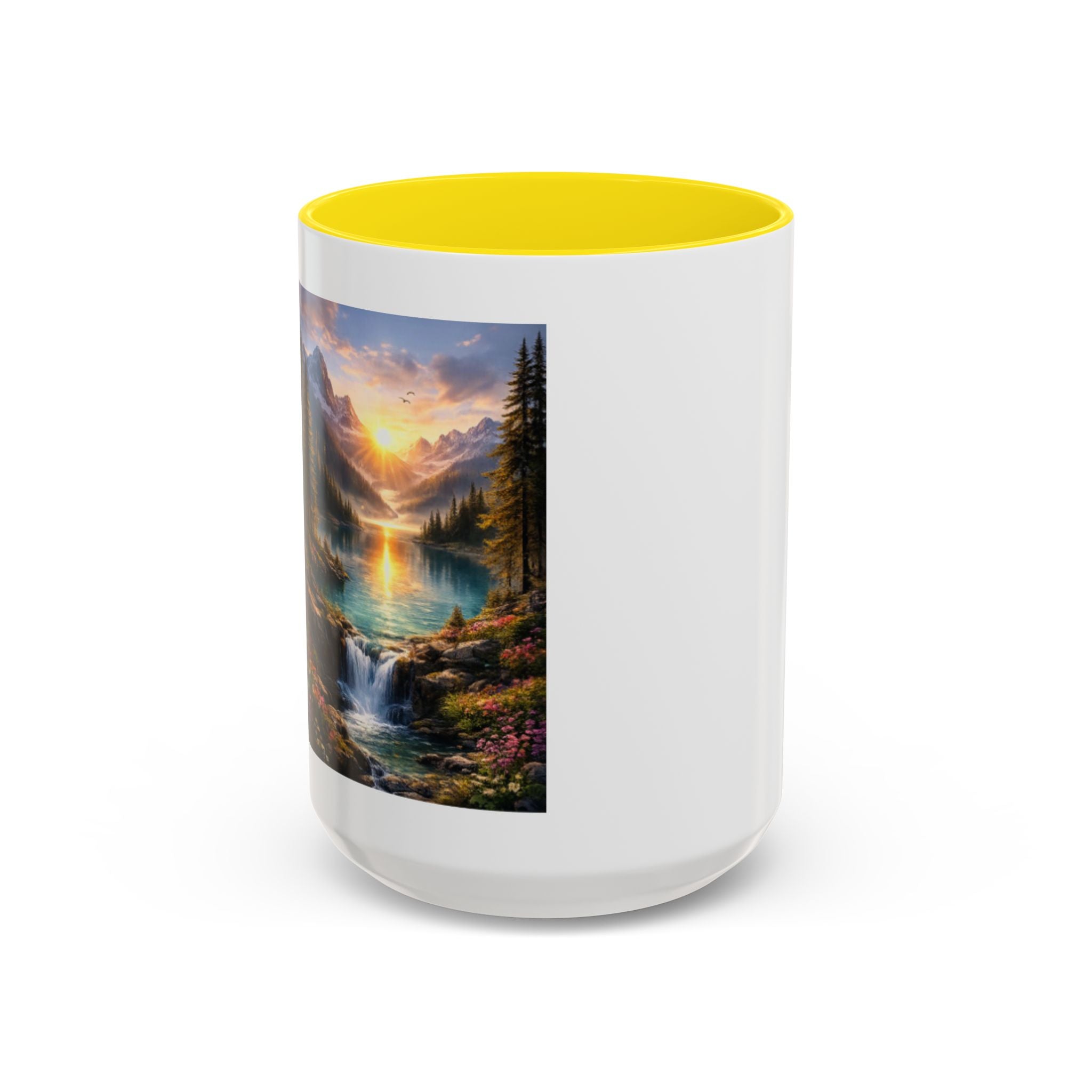Scenic Mountain Lake Accent Coffee Mug — Sunrise Landscape Art (11/15oz)