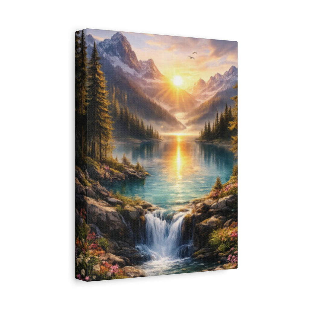 Sunrise Mountain Lake Matte Canvas Art - Stretched Wall Decor