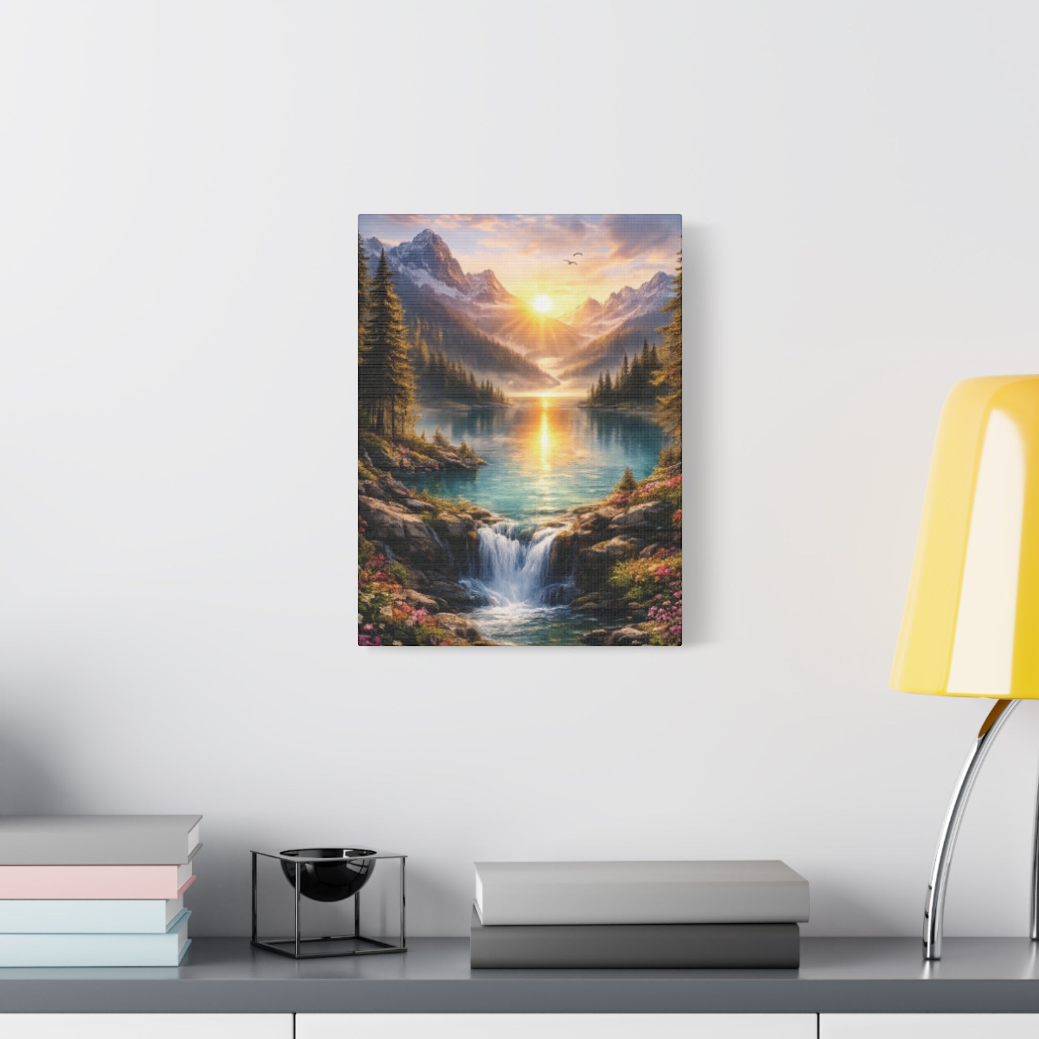 Sunrise Mountain Lake Matte Canvas Art - Stretched Wall Decor