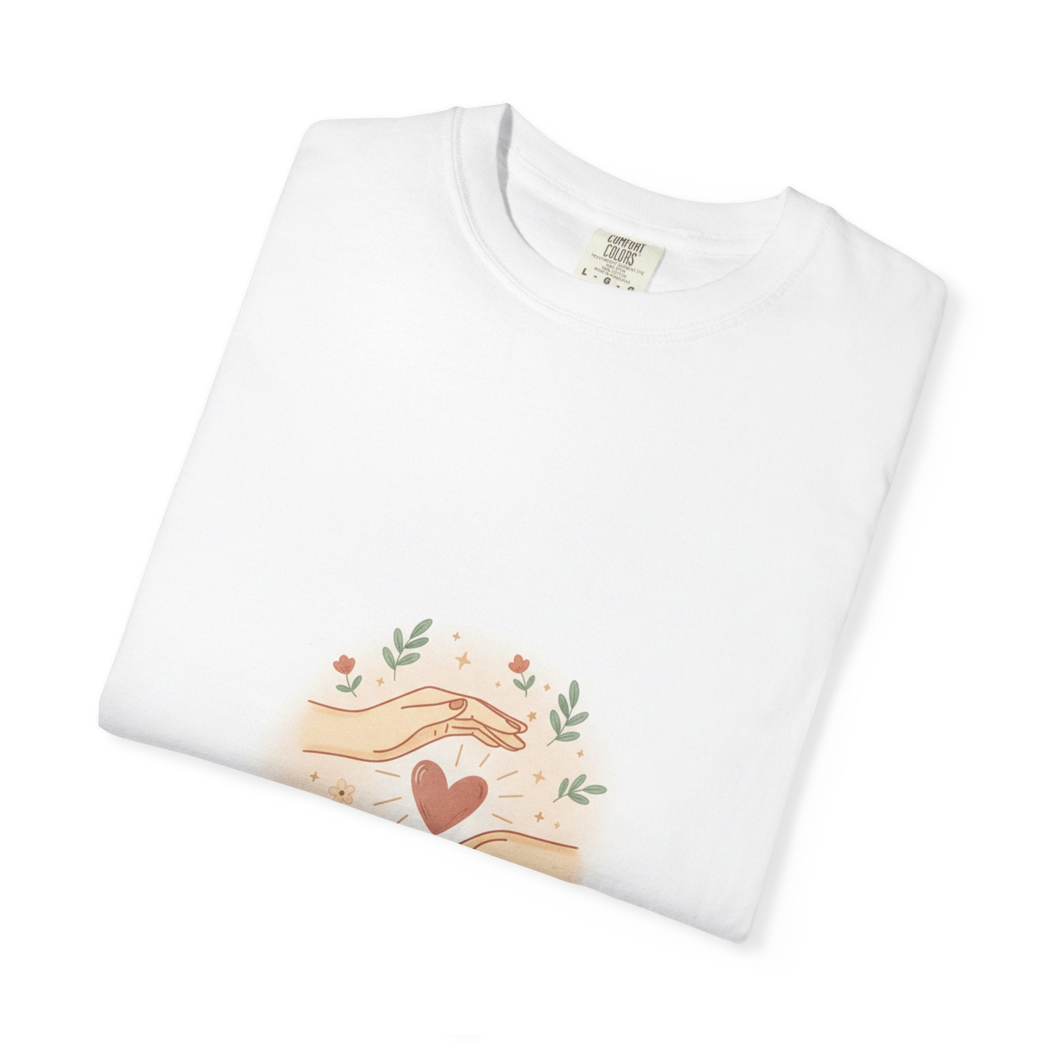 Heartwarming Hands Graphic T-Shirt — Cozy Floral Love Tee