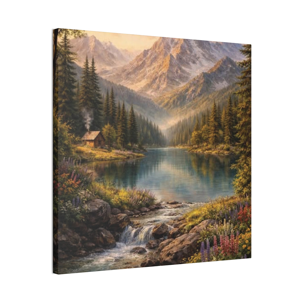 Mountain Lake Landscape Canvas – Stretched Wall Art
