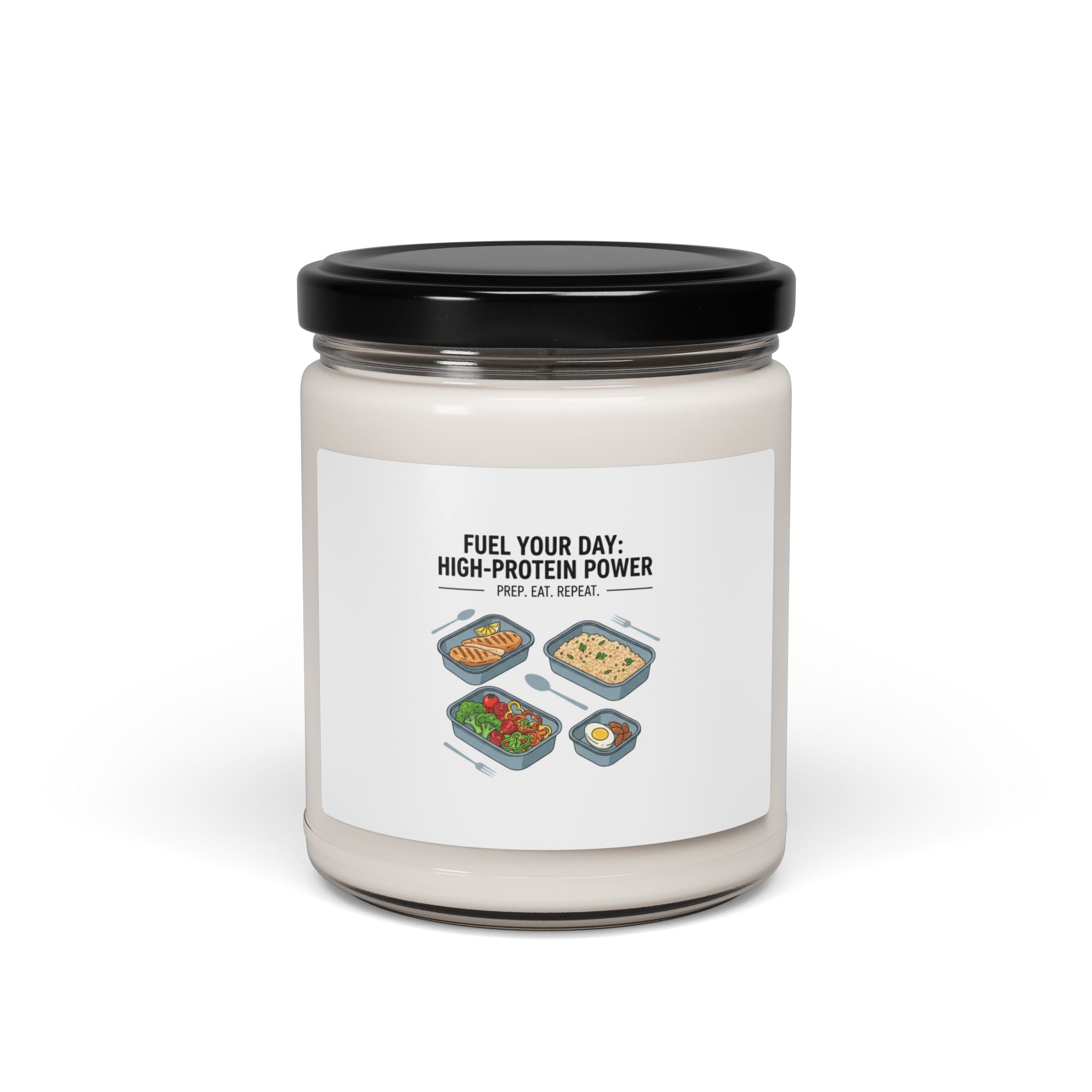 High-Protein Meal Prep Candle - Soy Candle  Fitness Food Macro Icons - High protein and healthy meal.