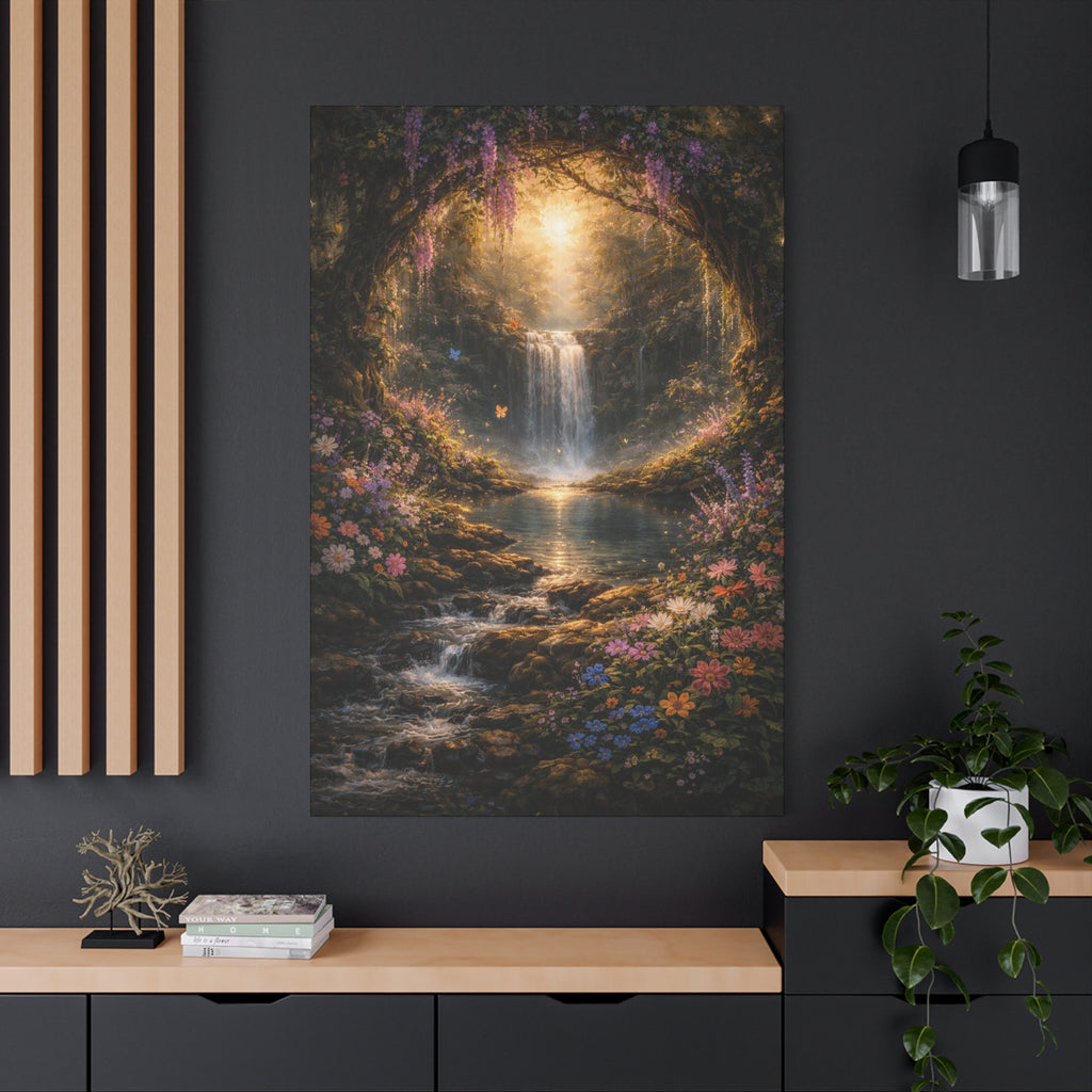 Enchanted Waterfall Canvas Print - Natural Fall - Serene Forest Landscape Wall Art