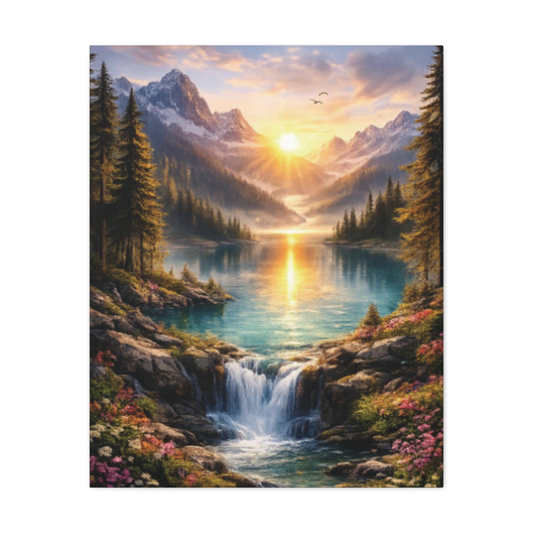 Sunrise Mountain Lake Matte Canvas Art - Stretched Wall Decor