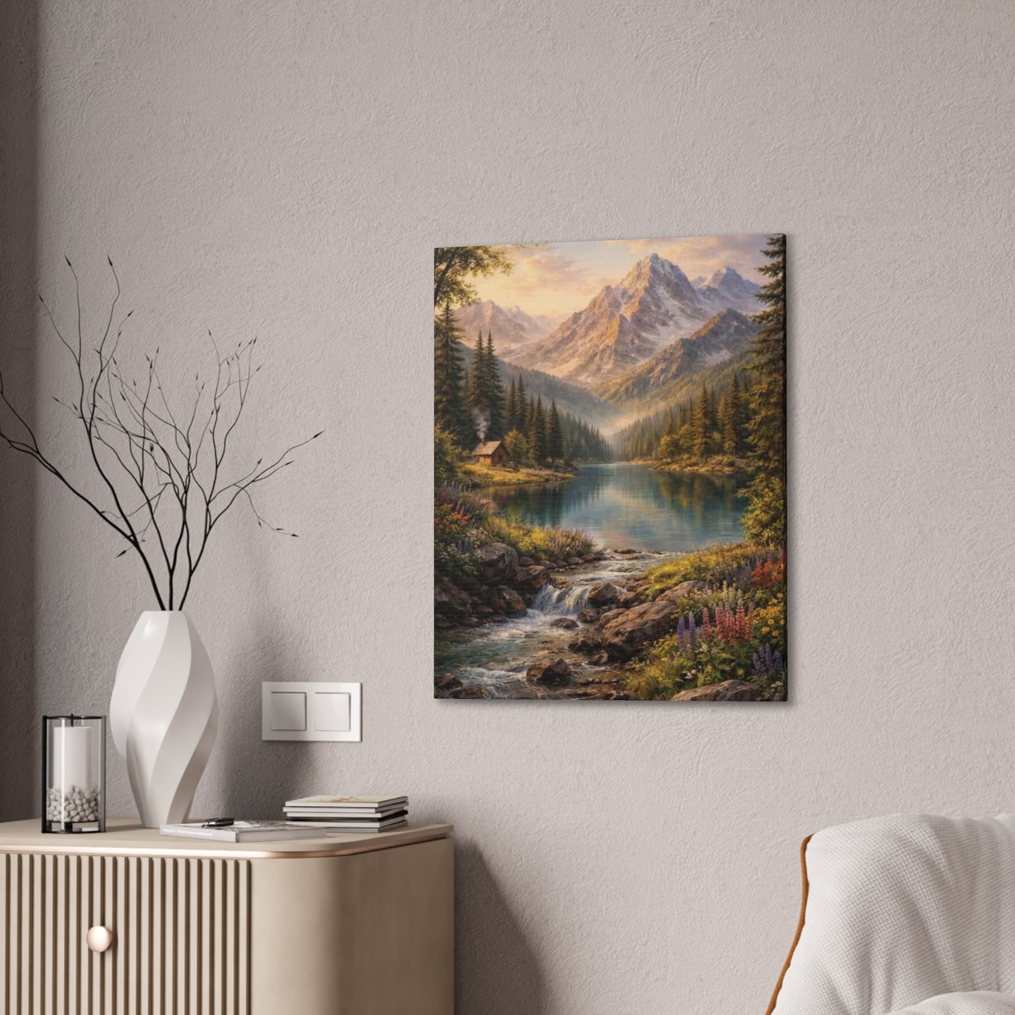 Mountain Lake Landscape Canvas – Stretched Wall Art