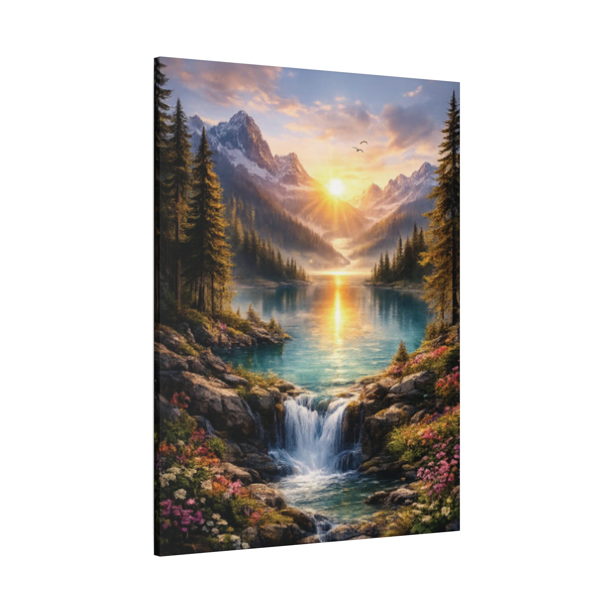 Sunrise Mountain Lake Matte Canvas Art - Stretched Wall Decor